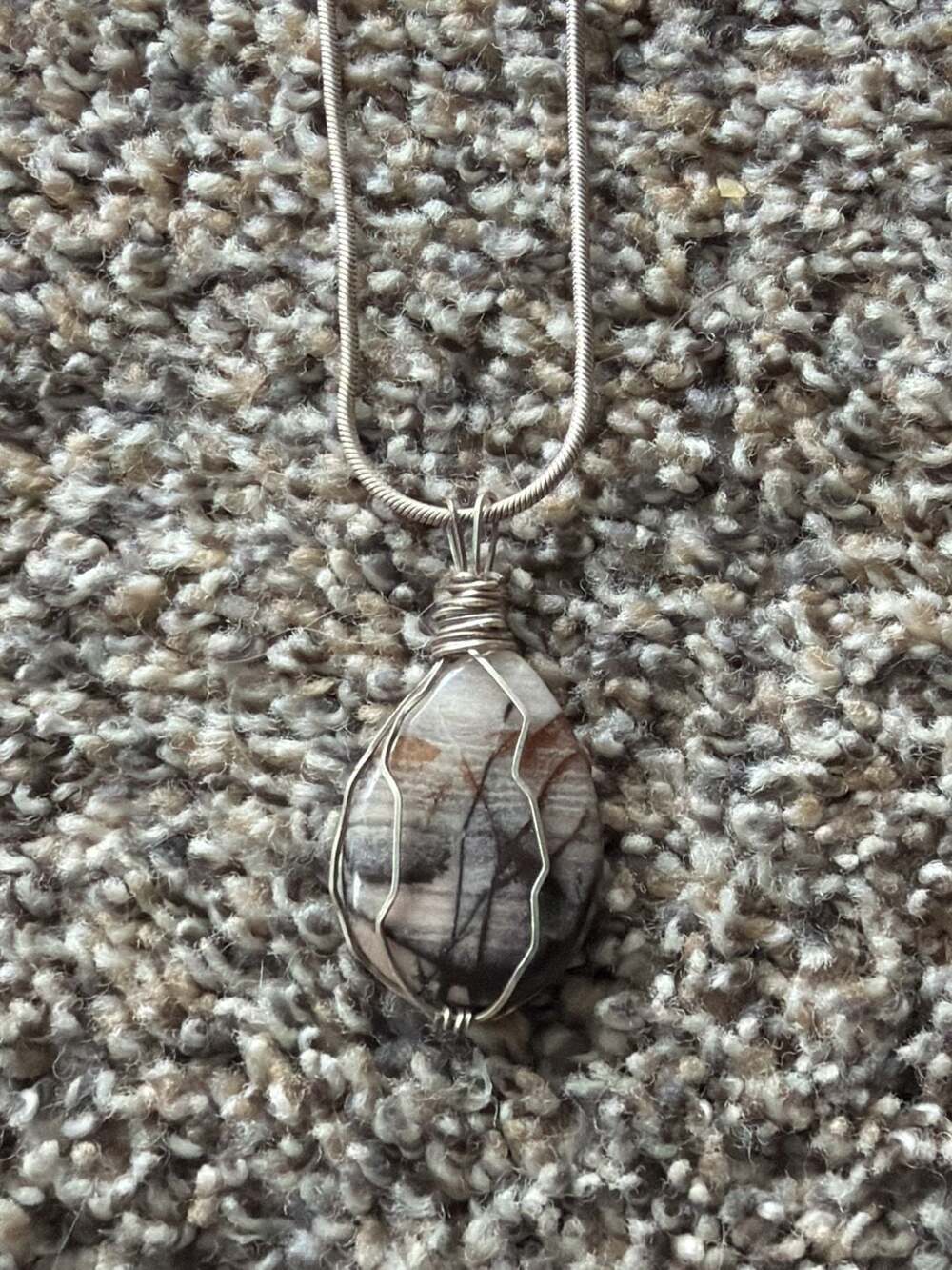 Wire Wrapped Crazy Lace Agate Pendant Necklace